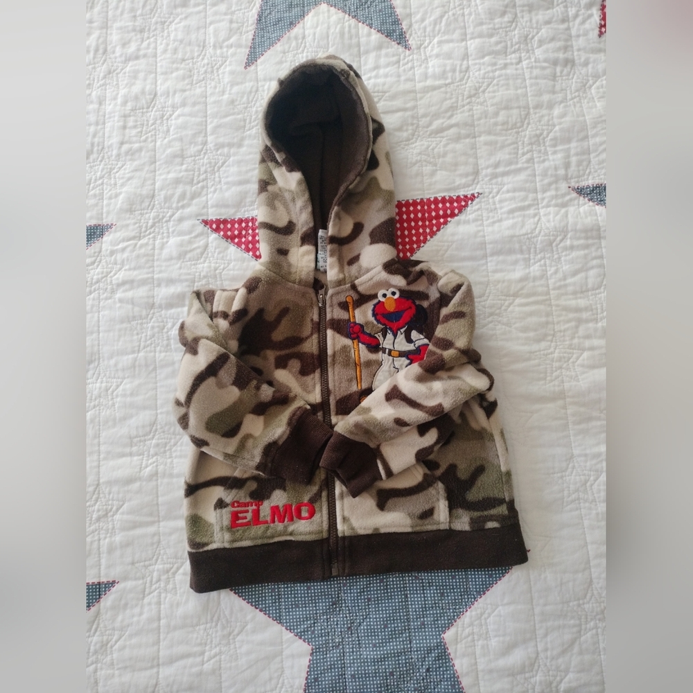 Rare Vintage Sesame Street Camp Elmo Camouflage Jacket 2T Embroidered 2007
